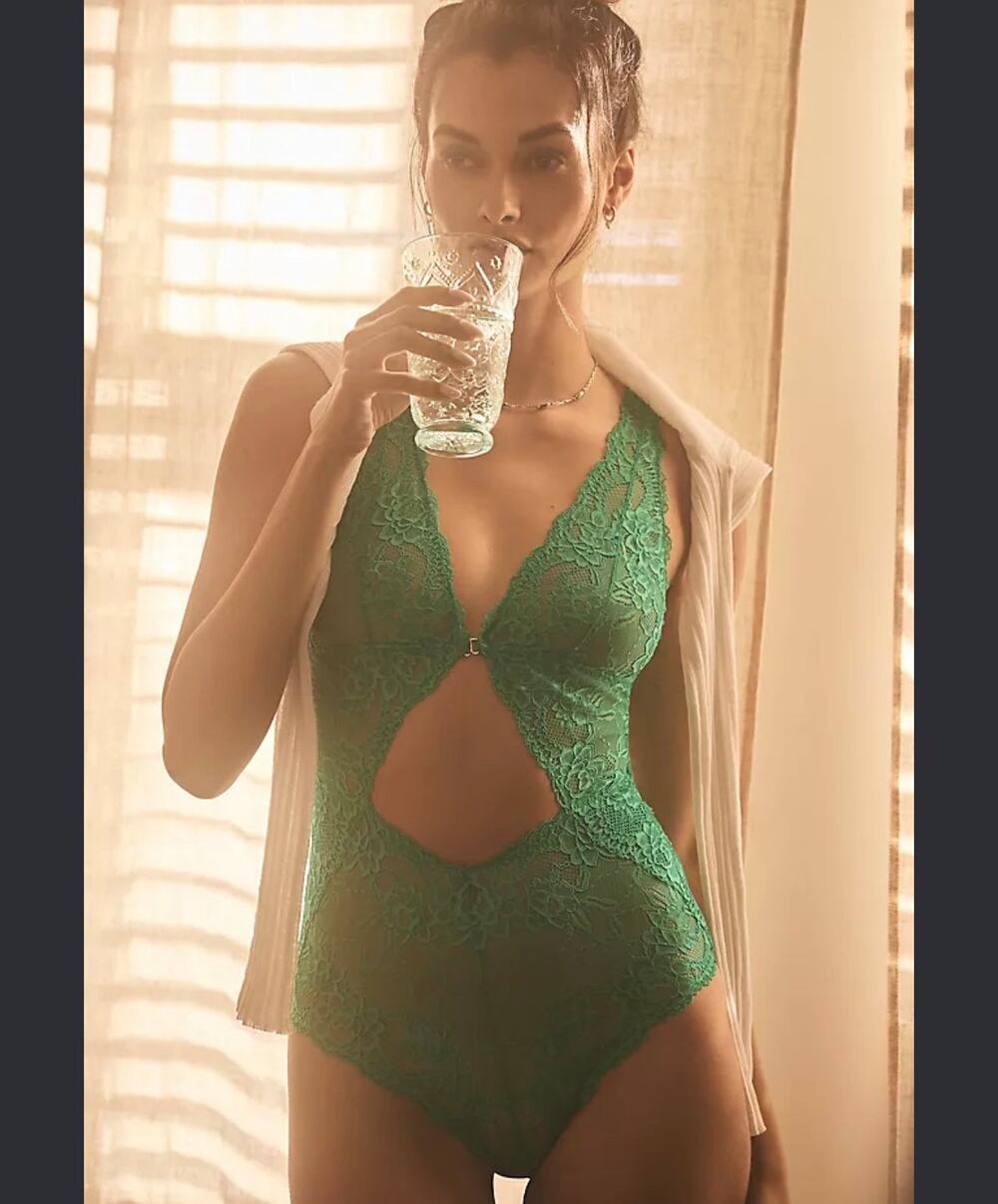 New Anthropologie MUCCI aria lace bodysuit verde green sz L